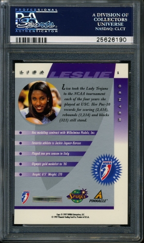 1997 Pinnacle Inside WNBA #001 Lisa Leslie PSA 10 #25626190 - Back