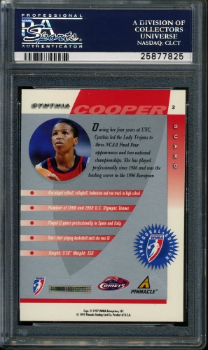 1997 Pinnacle Inside WNBA #002 Cynthia Cooper PSA 10 #25877825 - Back