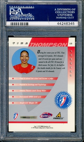 1997 Pinnacle Inside WNBA #013 Tina Thompson PSA 10 #44246345 - Back