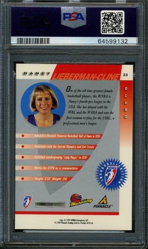 1997 Pinnacle Inside WNBA #023 Nancy Lieberman-Cline PSA 10 #64599132 - Back