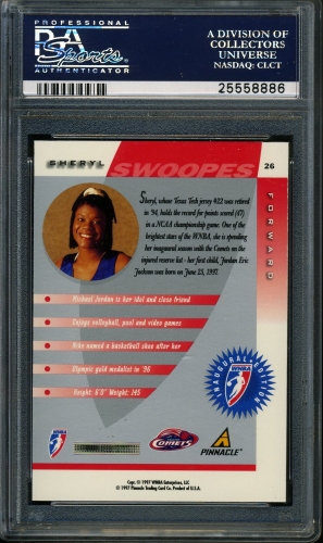 1997 Pinnacle Inside WNBA #026 Sheryl Swoopes PSA 10 #25558886 - Back