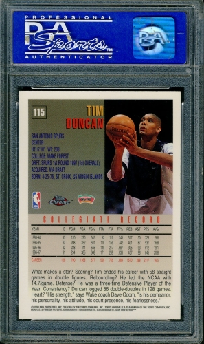 1997 Topps Chrome #115 Tim Duncan PSA 10 #04100882 - Back