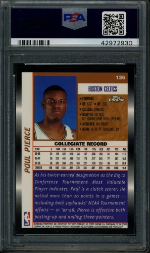 1998 Topps Chrome #135 Paul Pierce PSA 10 #42972930 - Back