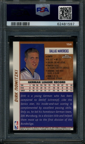 1998 Topps Chrome #154 Dirk Nowitzki PSA 10 #62481597 - Back