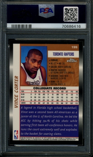 1998 Topps Chrome #199 Vince Carter PSA 10 #70686416 - Back