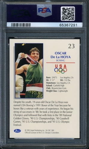 1992 Impel U.S. Olympic Hopefuls #23 Oscar de la Hoya PSA 10 #65367291 - Back