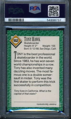 1990 Sports Illustrated For Kids #152 Tony Hawk PSA 9 #54998737 - Back