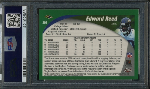 2002 Topps Chrome #202 Edward Reed PSA 10 #42192588 - Back
