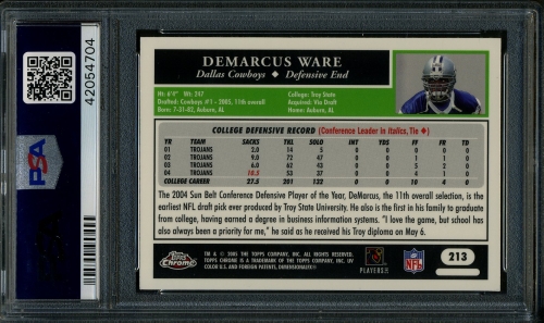 2005 Topps Chrome #213 DeMarcus Ware PSA 10 #42054704 - Back