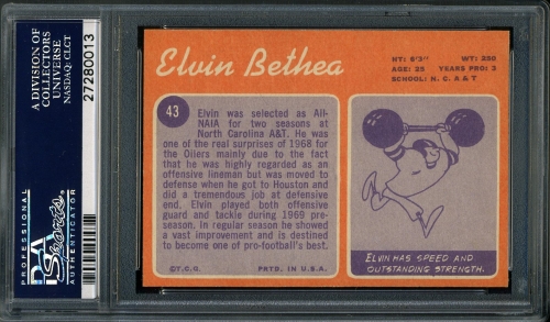 1970 Topps #043 Elvin Bethea PSA 9 #27280013 - Back