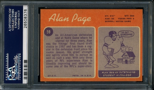 1970 Topps #059 Alan Page PSA 9 #26508376 - Back