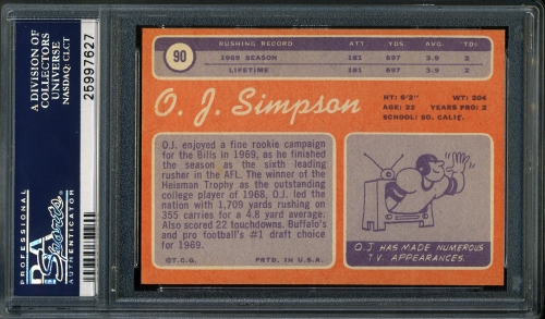1970 Topps #090 O.J. Simpson PSA 9 #25997627 - Back
