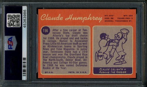 1970 Topps #156 Claude Humphrey PSA 9 #45363986 - Back