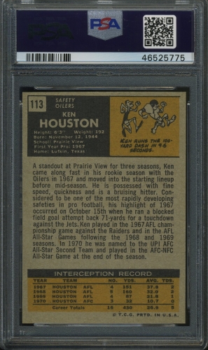 1971 Topps #113 Ken Houston PSA 9 #46525775 - Back