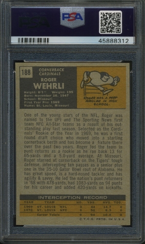 1971 Topps #188 Roger Wehrli PSA 9 #45888312 - Back