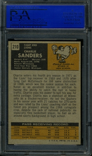 1971 Topps #210 Charlie Sanders PSA 8 #11443077 - Back