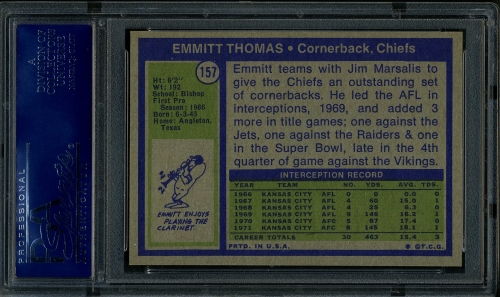1972 Topps #157 Emmitt Thomas PSA 9 #17973410 - Back