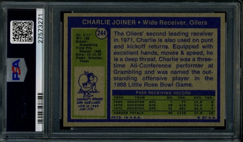 1972 Topps #244 Charlie Joiner PSA 9 #27573271 - Back