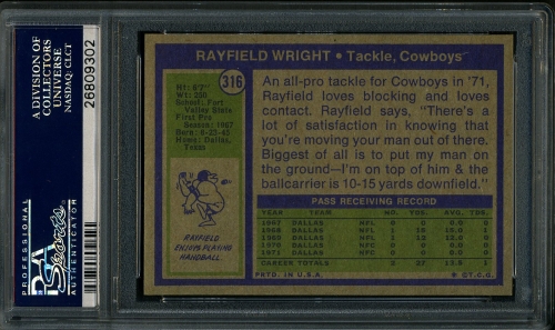 1972 Topps #316 Rayfield Wright PSA 9 #26809302 - Back