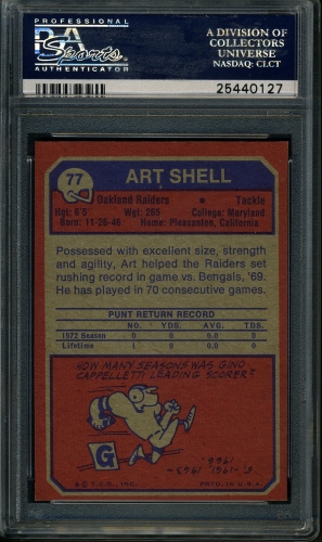 1973 Topps #077 Art Shell PSA 9 #25440127 - Back