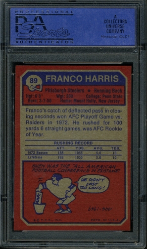 1973 Topps #089 Franco Harris PSA 9 #30092008 - Back