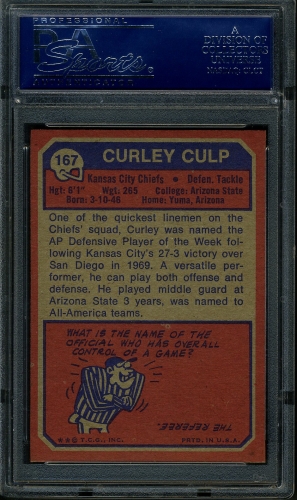 1973 Topps #167 Curley Culp PSA 9 #17286701 - Back