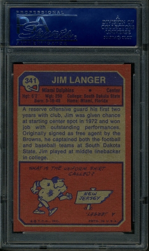 1973 Topps #341 Jim Langer PSA 10 #16356748 - Back