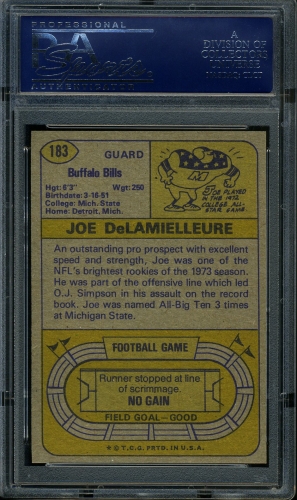 1974 Topps #183 Joe Delamielleure PSA 10 #21765689 - Back
