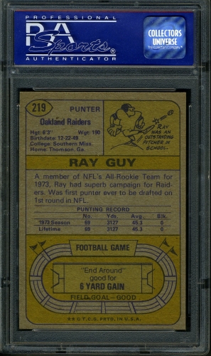 1974 Topps #219 Ray Guy PSA 9 #04426312 - Back