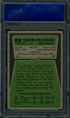 1975 Topps #065 Drew Pearson PSA 9 #14933240 - Back