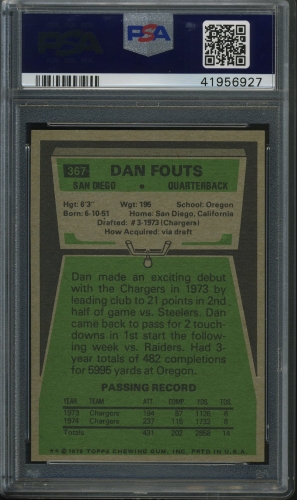 1975 Topps #367 Dan Fouts PSA 9 #41956927 - Back