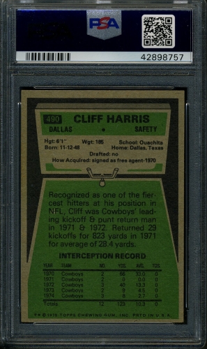 1975 Topps #490 Cliff Harris PSA 9 #42898757 - Back