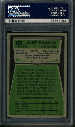 1975 Topps #524 Cliff Branch PSA 9 #26161193 - Back