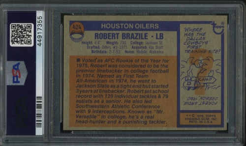 1976 Topps #424 Robert Brazile PSA 9 #44917355 - Back