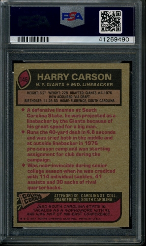 1977 Topps #146 Harry Carson PSA 9 #41269490 - Back