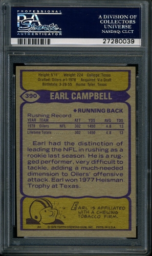 1979 Topps #390 Earl Campbell PSA 9 #27280039 - Back