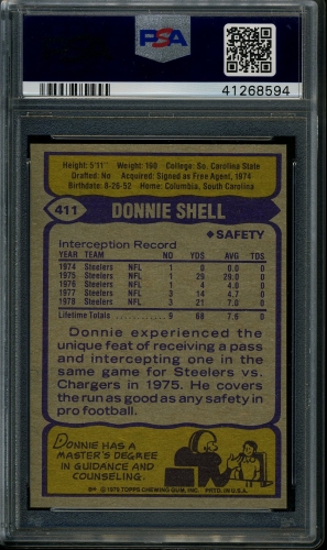 1979 Topps #411 Donnie Shell PSA 9 #41268594 - Back