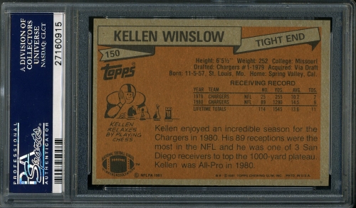 1981 Topps #150 Kellen Winslow PSA 10 #27160915 - Back