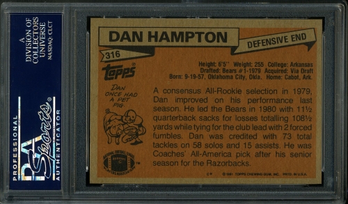 1981 Topps #316 Dan Hampton PSA 10 #23341367 - Back