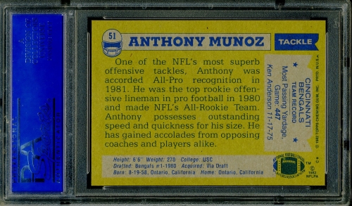 1982 Topps #051 Anthony Munoz PSA 10 #81504274 - Back