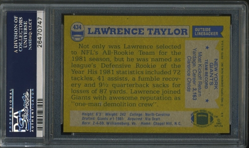 1982 Topps #434 Lawrence Taylor PSA 10 #26470747 - Back