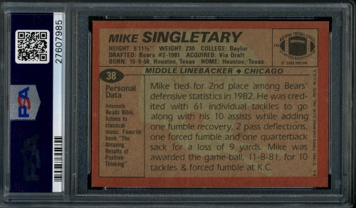 1983 Topps #038 Mike Singletary PSA 10 #27607985 - Back