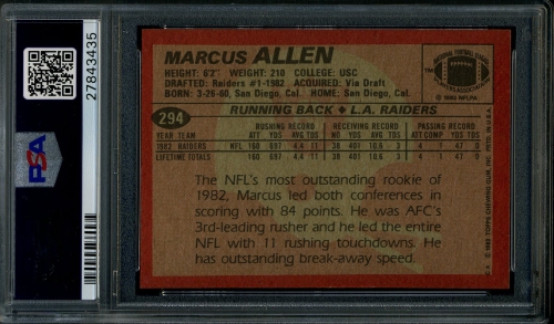 1983 Topps #294 Marcus Allen PSA 10 #27843435 - Back