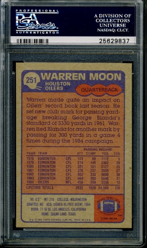 1985 Topps #251 Warren Moon PSA 10 #25629837 - Back