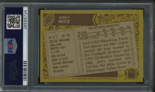 1986 Topps #161 Jerry Rice PSA 9 #28569724 - Back