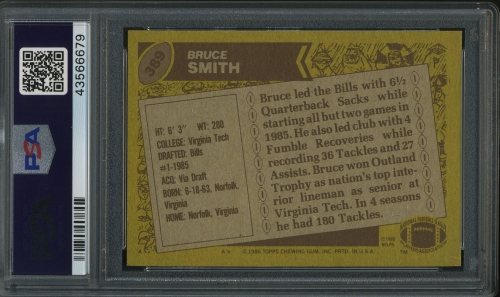 1986 Topps #389 Bruce Smith PSA 10 #43566679 - Back