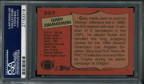 1987 Topps #207 Gary Zimmerman PSA 10 #27153319 - Back