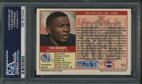 1989 Pro Set #183 Tim Brown PSA 10 #26187044 - Back
