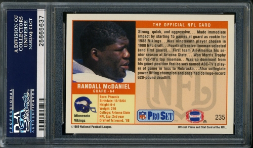 1989 Pro Set #235 Randall McDaniel PSA 10 #25665637 - Back
