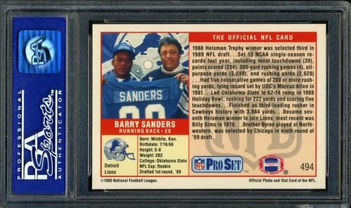1989 Pro Set #494 Barry Sanders PSA 9 #01083045 - Back